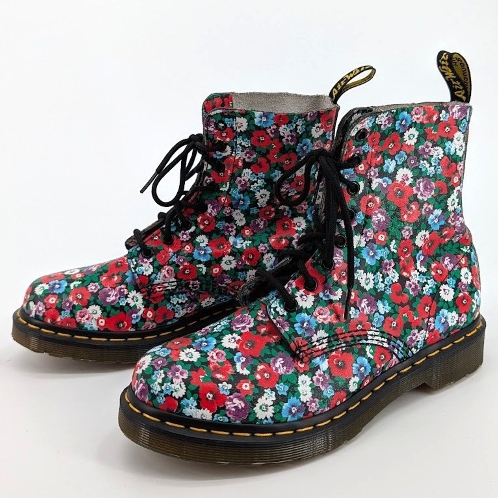 NWOT Dr. Martens Pascal Floral Print Leather Lace Up Boots Size 9 US L - Picture 2 of 12